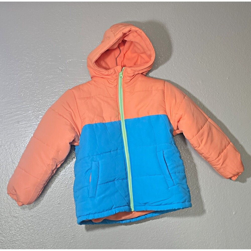 Operation Warm Girls Hooded Colorblock Puffer Jacket Zip Pockets 7/8 Orange